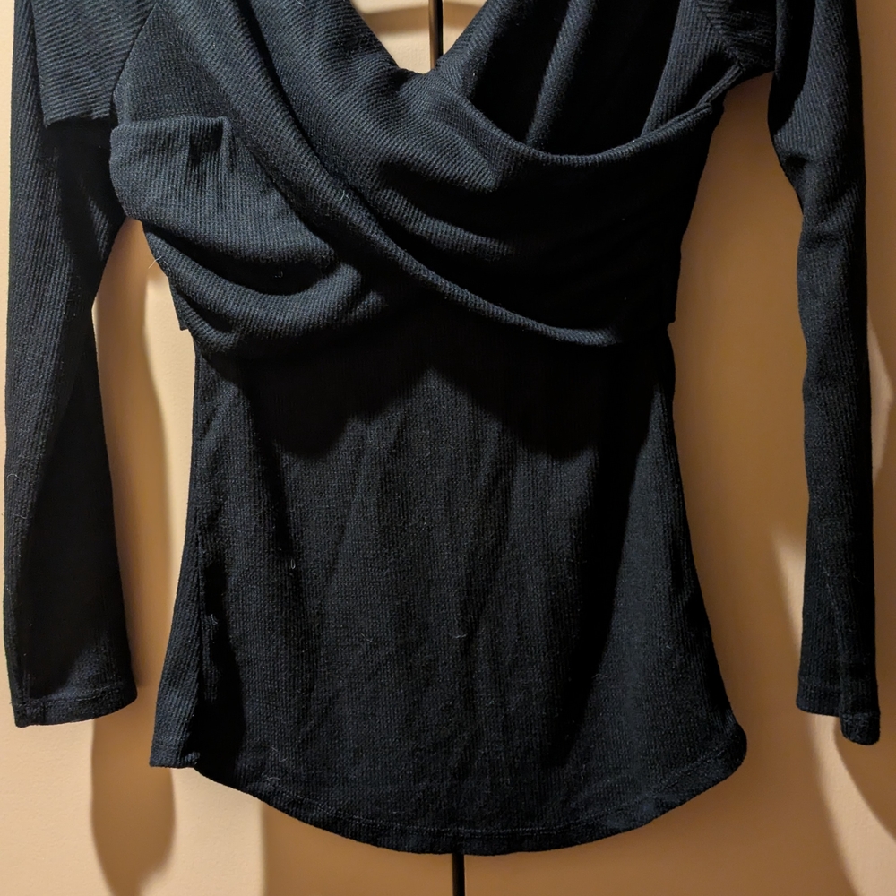Maurices Black Ribbed Long Sleeve Off The Shoulder Blouse